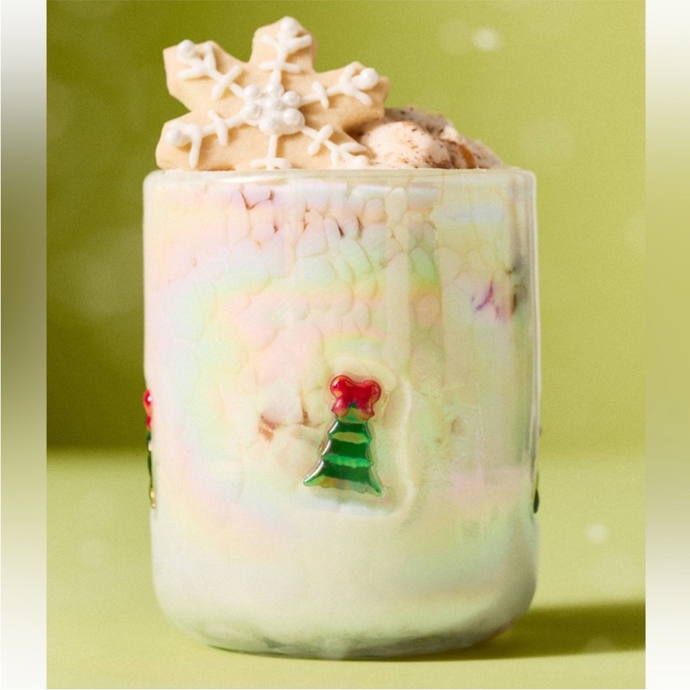NEW Anthropologie Iridescent Festive Icon Juice Glass - Bow Christmas Tree (B)